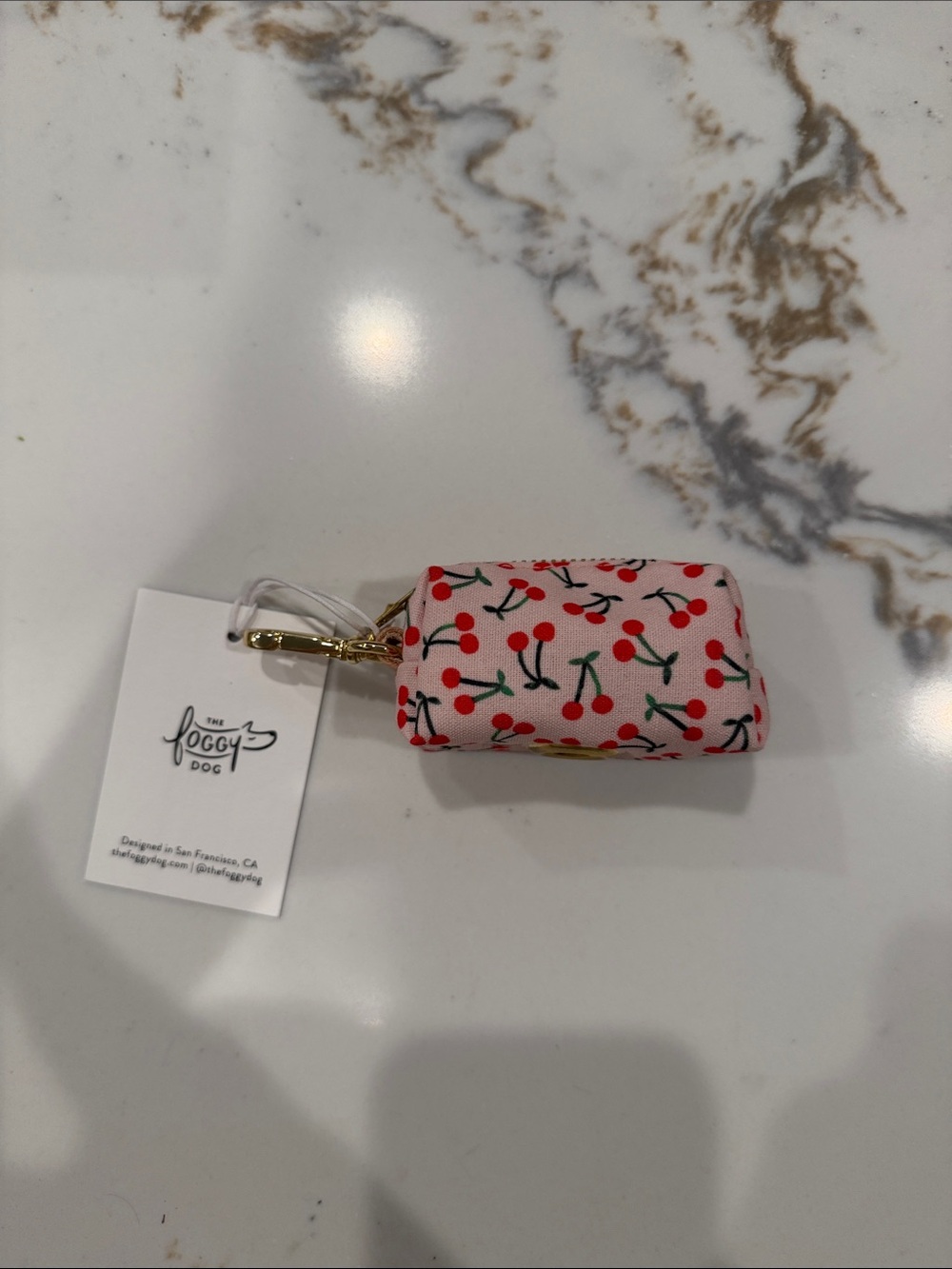 The Foggy Dog Pink Cherry Keychain Pouch with Gold Clip